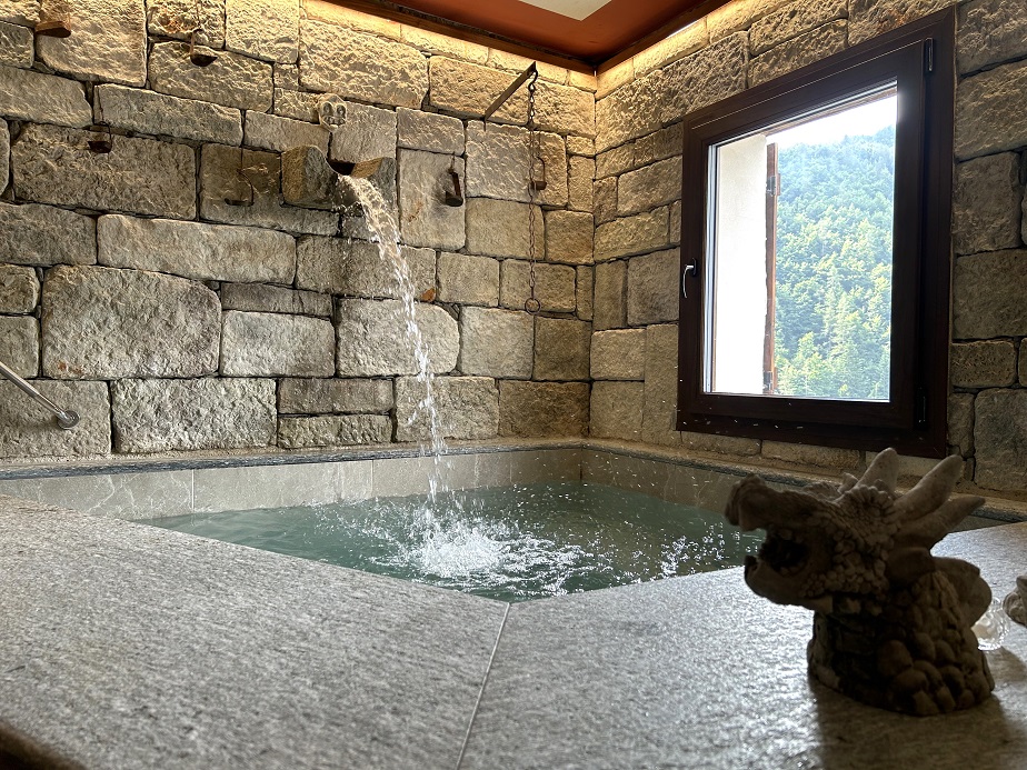 Detached house with garden and private spa.