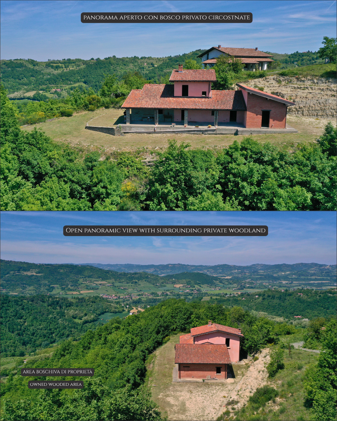 Panoramic Villa in Monferrato with Over 2 Hectares of Private Land – Rare Opportunity to Complete and Customize