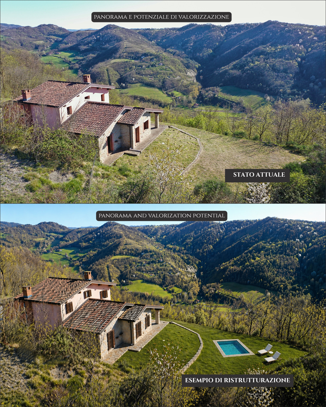 Panoramic Villa in Monferrato with Over 2 Hectares of Private Land – Rare Opportunity to Complete and Customize